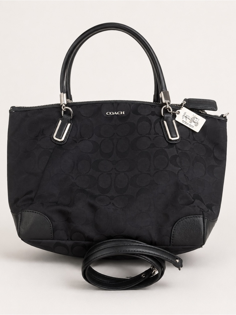 Coach Signature Kelsey Small Crossbody Satchel Black w/ Black Leather Trim